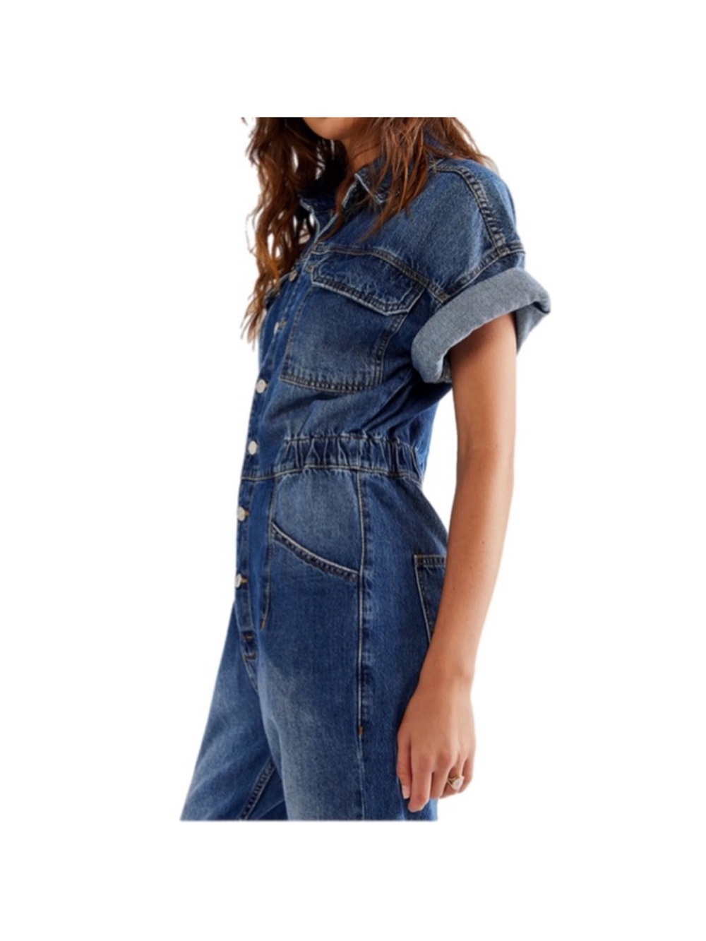 We The Free Free People Marci Denim Coverall Jumpsuit Light Wash Blue Small NWOT - Picture 4 of 11